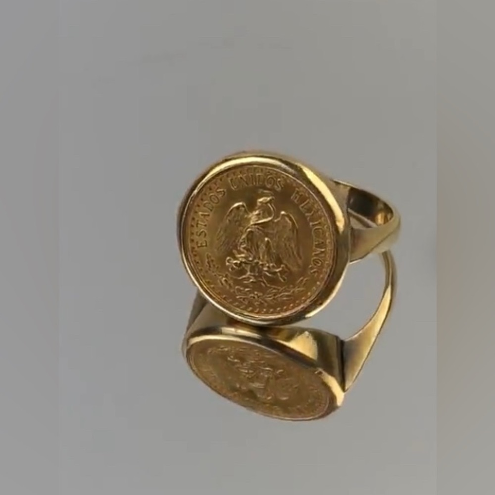 AMAZING VINTAGE ESTATE AUTHENTIC 22K DOS PESOS COIN RING IN 14K BEZEL- SIZE 4.5 - Picture 5 of 15